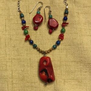 BARSE Organic design Sterling & Red Sea Bamboo necklace & earrings set 18”